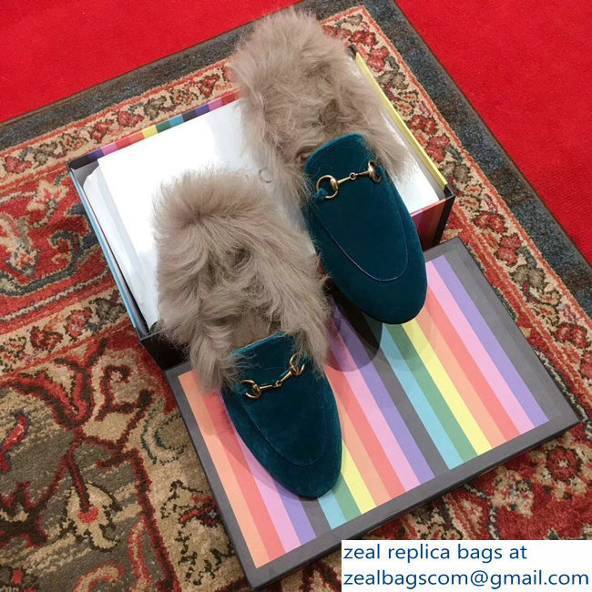 Gucci Princetown Jordaan Fur Wool Loafer 496626 Velvet Turquoise 2018