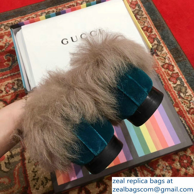 Gucci Princetown Jordaan Fur Wool Loafer 496626 Velvet Turquoise 2018