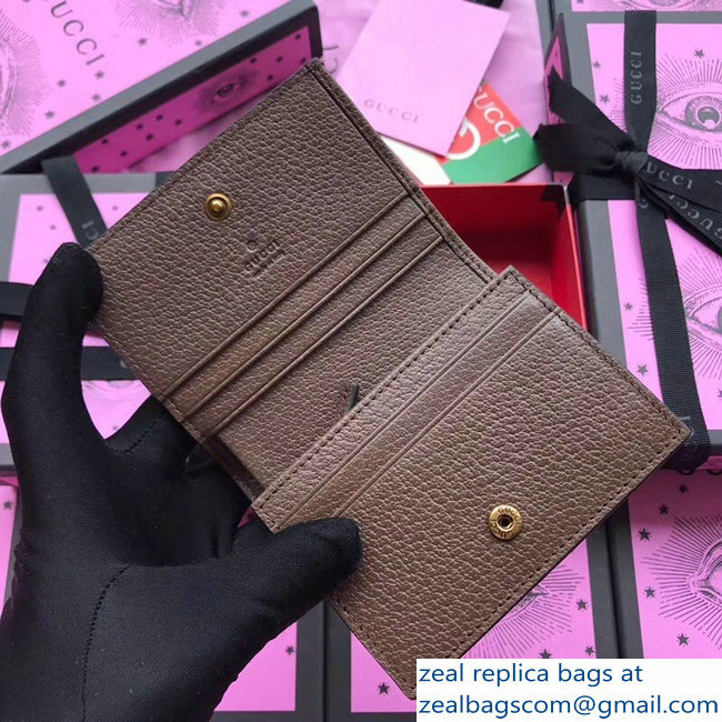 Gucci Queen Margaret Metal Pearls Bee Web GG Card Case 476072 Coffee