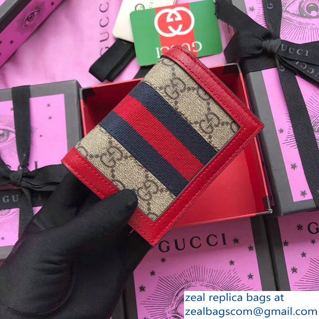 Gucci Queen Margaret Metal Pearls Bee Web GG Card Case 476072 Red - Click Image to Close