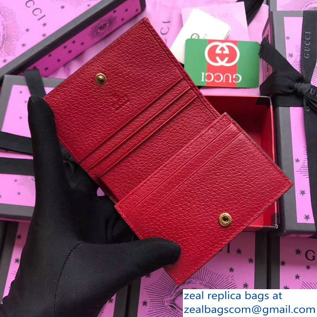 Gucci Queen Margaret Metal Pearls Bee Web GG Card Case 476072 Red - Click Image to Close