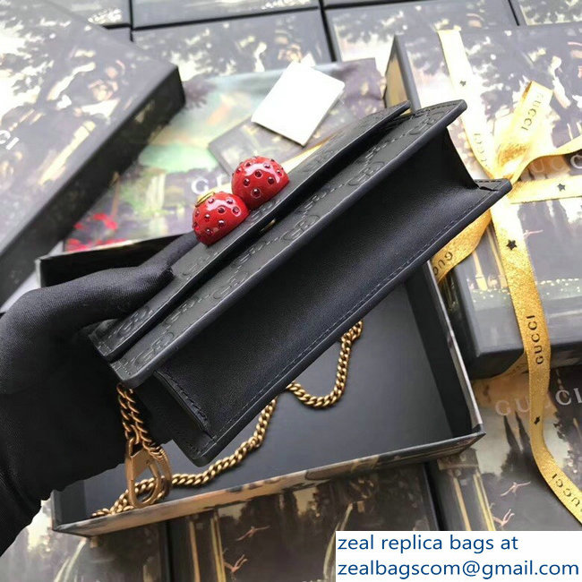 Gucci Signature Leather Mini Bag With Cherries 481291 Black 2018