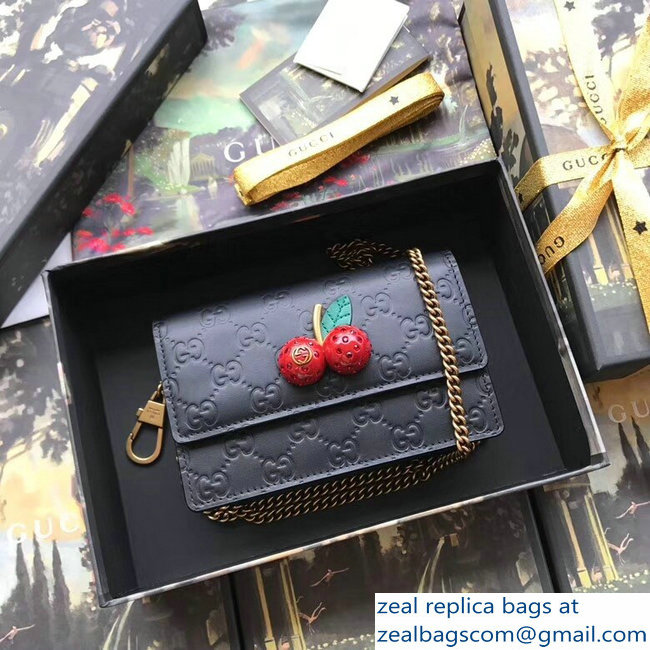 Gucci Signature Leather Mini Bag With Cherries 481291 Black 2018