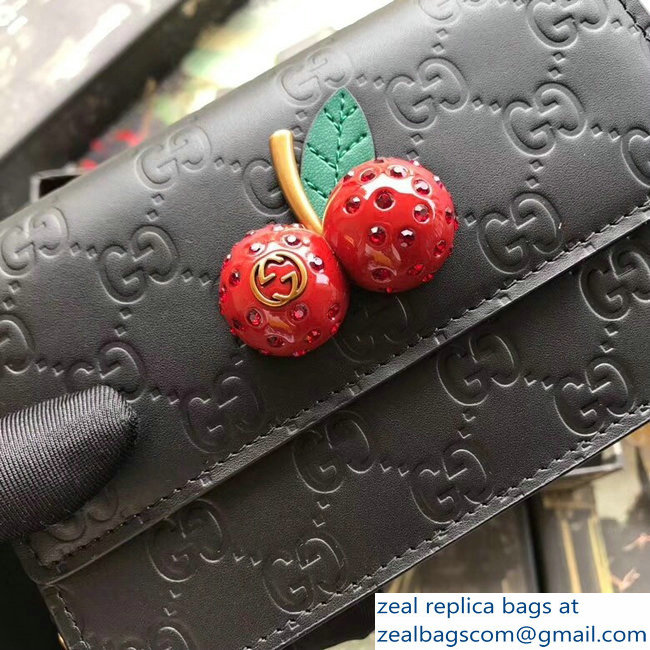 Gucci Signature Leather Mini Bag With Cherries 481291 Black 2018