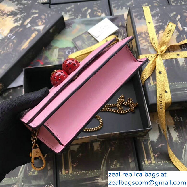 Gucci Signature Leather Mini Bag With Cherries 481291 Pink 2018 - Click Image to Close