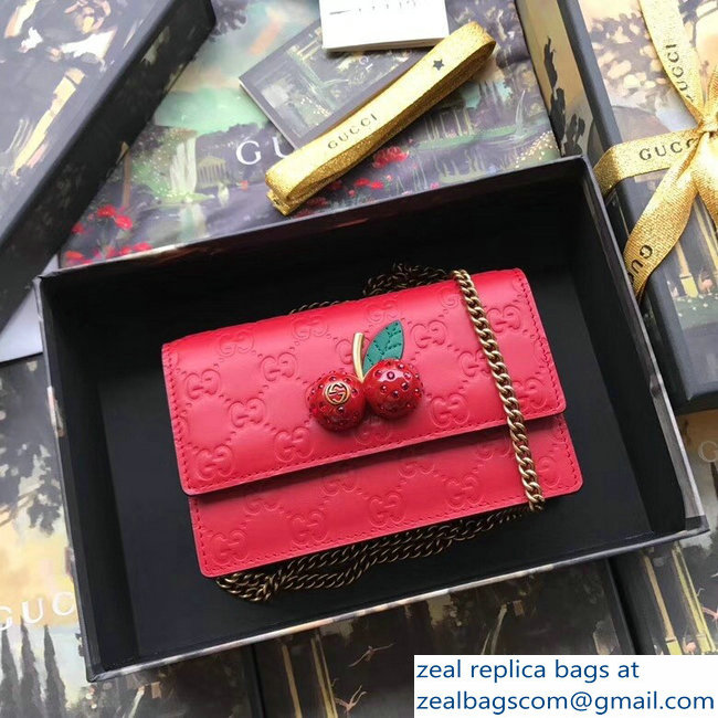 Gucci Signature Leather Mini Bag With Cherries 481291 Red 2018