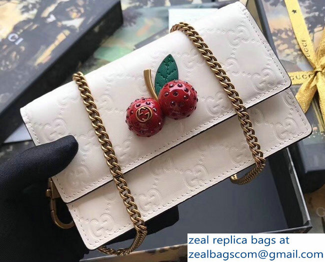 Gucci Signature Leather Mini Bag With Cherries 481291 White 2018 - Click Image to Close