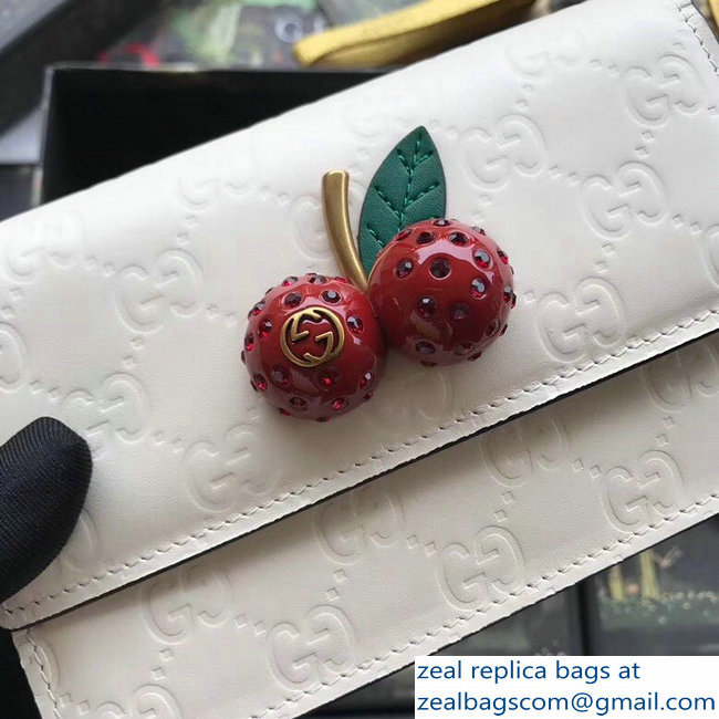 Gucci Signature Leather Mini Bag With Cherries 481291 White 2018