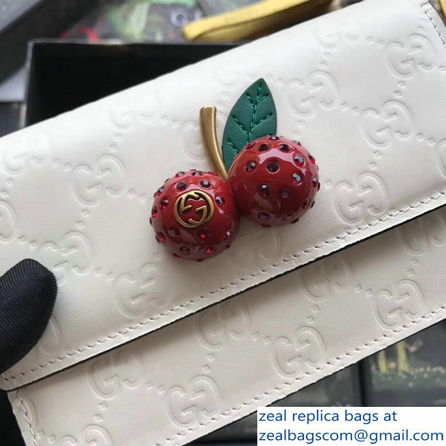 Gucci Signature Leather Mini Bag With Cherries 481291 White 2018 - Click Image to Close