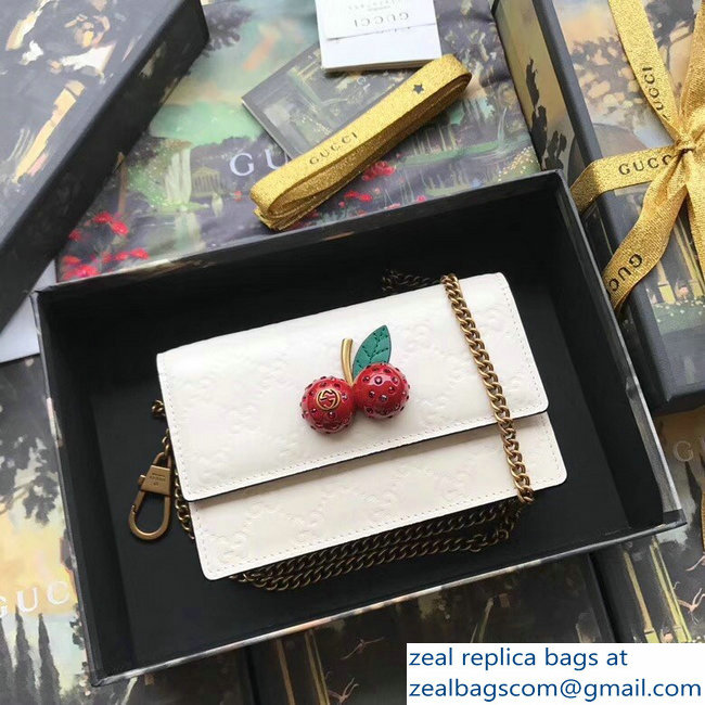 Gucci Signature Leather Mini Bag With Cherries 481291 White 2018