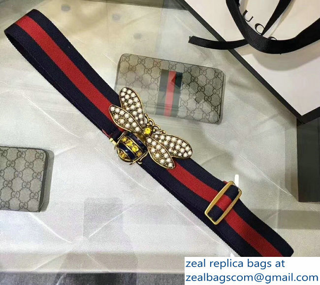 Gucci Width 4cm Blue/Red Web Belt with Bee 453277