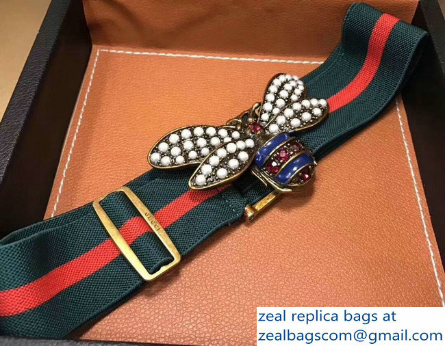 Gucci Width 4cm Green/Red Web Belt with Bee 453277 - Click Image to Close