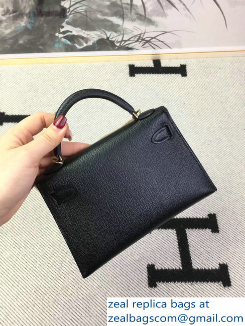 Hermes Chevre Mysore Leather Kelly 20 Mini Bag Black