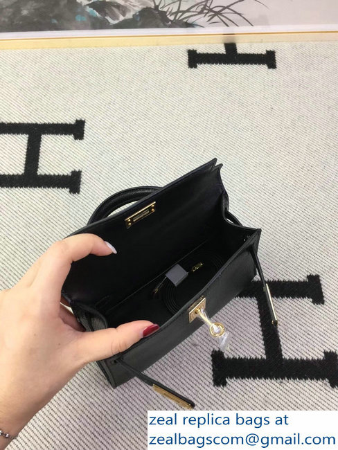 Hermes Chevre Mysore Leather Kelly 20 Mini Bag Black - Click Image to Close