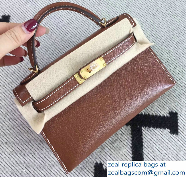 Hermes Chevre Mysore Leather Kelly 20 Mini Bag Brown - Click Image to Close