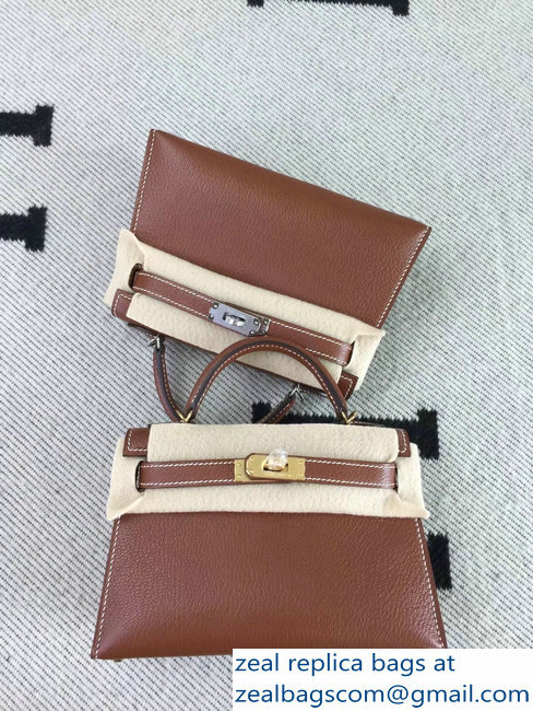 Hermes Chevre Mysore Leather Kelly 20 Mini Bag Brown