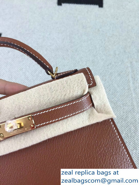 Hermes Chevre Mysore Leather Kelly 20 Mini Bag Brown - Click Image to Close