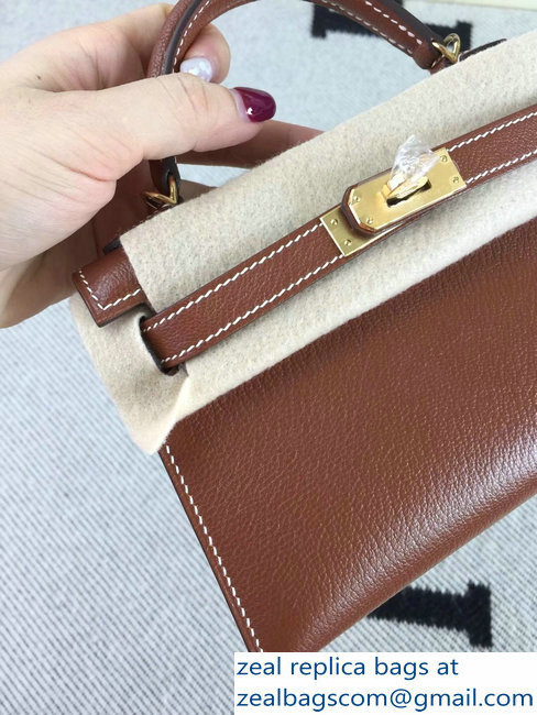 Hermes Chevre Mysore Leather Kelly 20 Mini Bag Brown