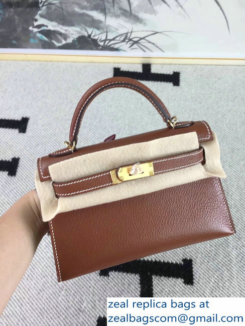 Hermes Chevre Mysore Leather Kelly 20 Mini Bag Brown