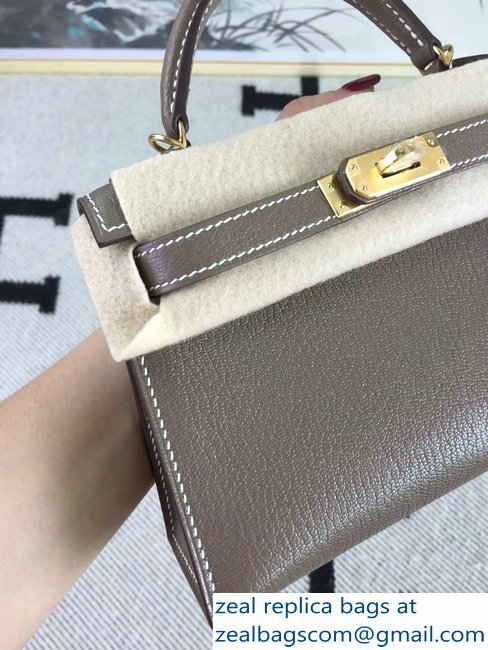 Hermes Chevre Mysore Leather Kelly 20 Mini Bag Etoupe