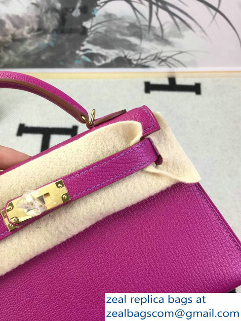 Hermes Chevre Mysore Leather Kelly 20 Mini Bag Fuchsia