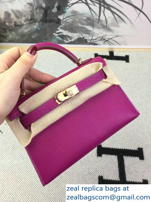 Hermes Chevre Mysore Leather Kelly 20 Mini Bag Fuchsia