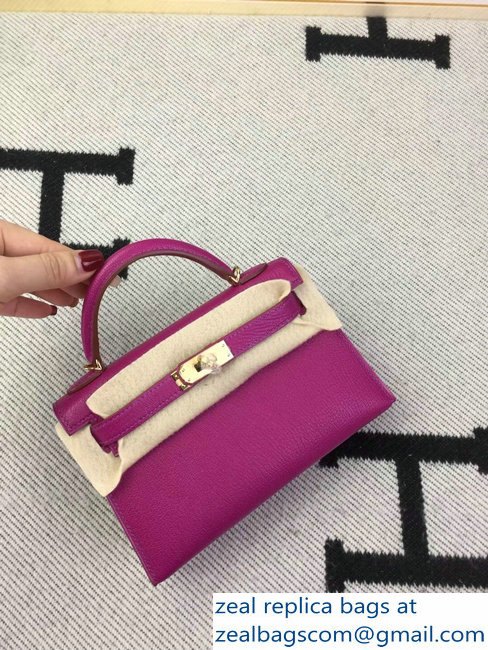 Hermes Chevre Mysore Leather Kelly 20 Mini Bag Fuchsia