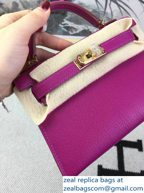 Hermes Chevre Mysore Leather Kelly 20 Mini Bag Fuchsia