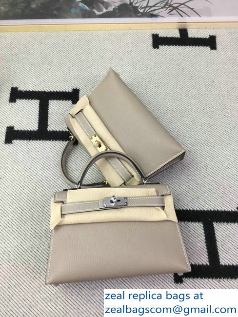 Hermes Chevre Mysore Leather Kelly 20 Mini Bag Light Gray