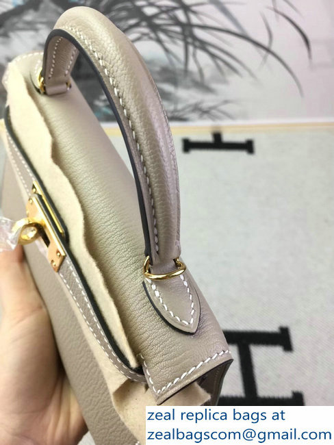 Hermes Chevre Mysore Leather Kelly 20 Mini Bag Light Gray
