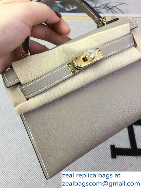 Hermes Chevre Mysore Leather Kelly 20 Mini Bag Light Gray