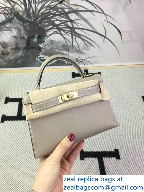 Hermes Chevre Mysore Leather Kelly 20 Mini Bag Light Gray