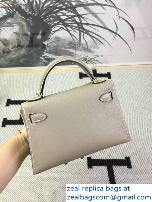 Hermes Chevre Mysore Leather Kelly 20 Mini Bag Light Gray