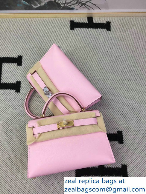 Hermes Chevre Mysore Leather Kelly 20 Mini Bag Pink