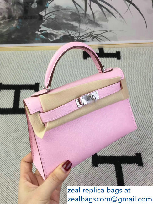 Hermes Chevre Mysore Leather Kelly 20 Mini Bag Pink