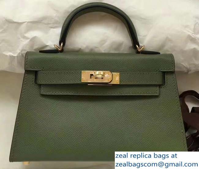Hermes Kelly 20 Mini II Bag Original Epsom Leather Army Green - Click Image to Close