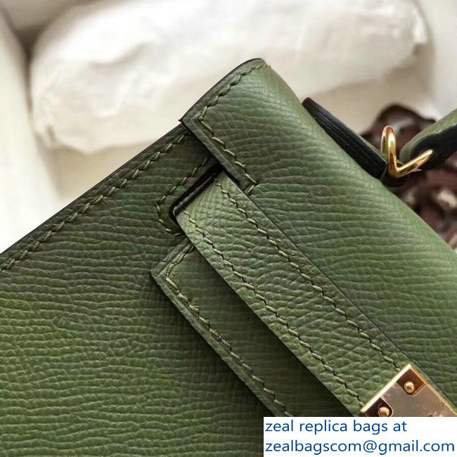 Hermes Kelly 20 Mini II Bag Original Epsom Leather Army Green