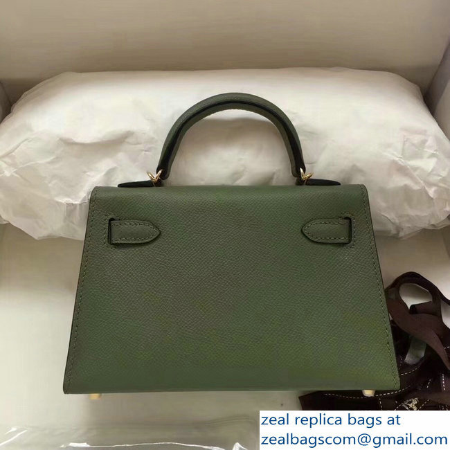 Hermes Kelly 20 Mini II Bag Original Epsom Leather Army Green - Click Image to Close