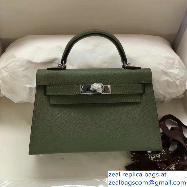 Hermes Kelly 20 Mini II Bag Original Epsom Leather Army Green - Click Image to Close