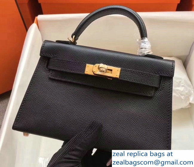 Hermes Kelly 20 Mini II Bag Original Epsom Leather Black - Click Image to Close