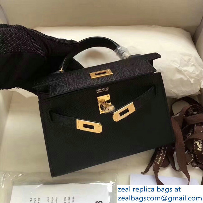 Hermes Kelly 20 Mini II Bag Original Epsom Leather Black - Click Image to Close