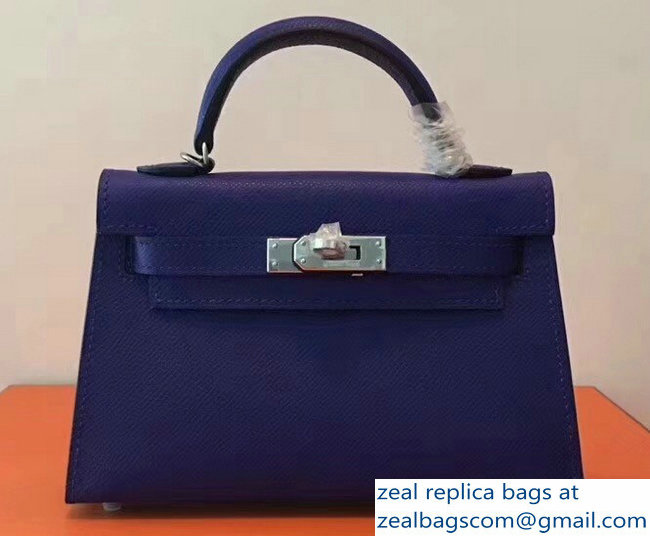 Hermes Kelly 20 Mini II Bag Original Epsom Leather Blue