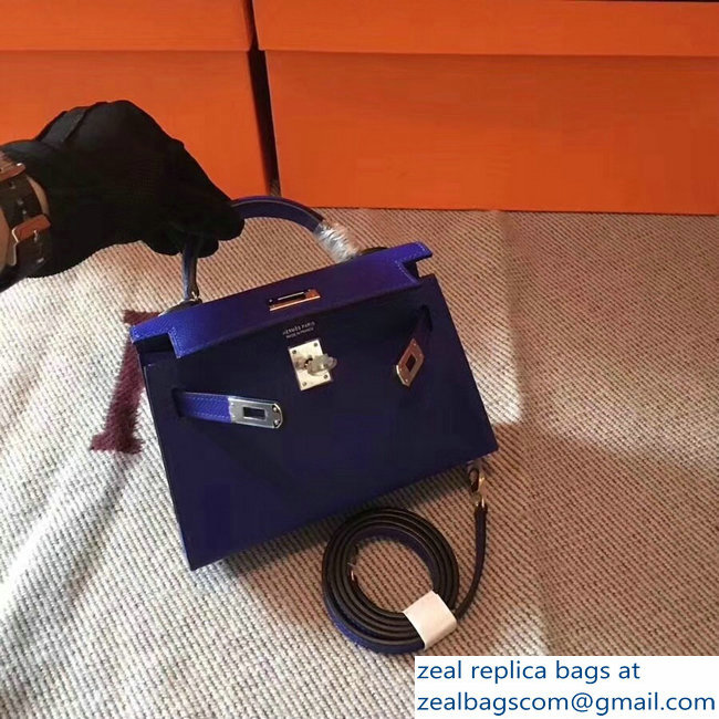 Hermes Kelly 20 Mini II Bag Original Epsom Leather Blue