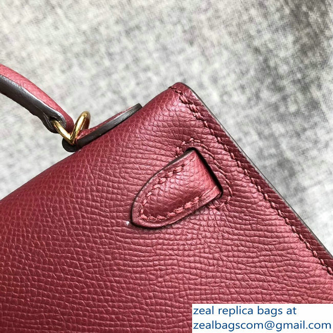 Hermes Kelly 20 Mini II Bag Original Epsom Leather Burgundy