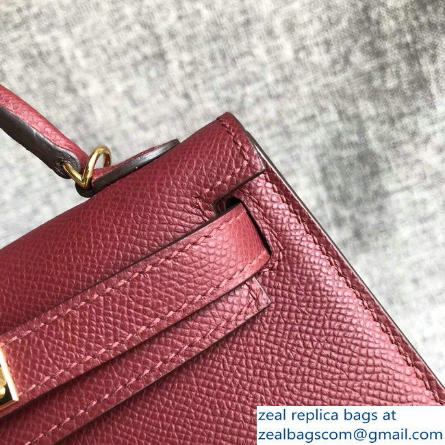 Hermes Kelly 20 Mini II Bag Original Epsom Leather Burgundy - Click Image to Close