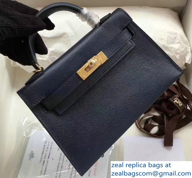 Hermes Kelly 20 Mini II Bag Original Epsom Leather Dark Blue - Click Image to Close