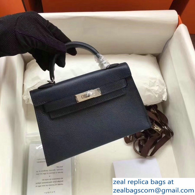 Hermes Kelly 20 Mini II Bag Original Epsom Leather Dark Blue