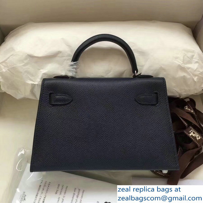 Hermes Kelly 20 Mini II Bag Original Epsom Leather Dark Blue - Click Image to Close