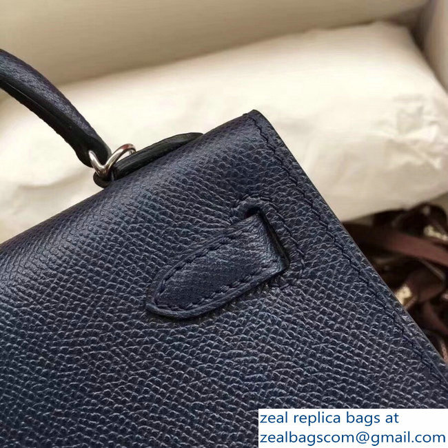 Hermes Kelly 20 Mini II Bag Original Epsom Leather Dark Blue - Click Image to Close