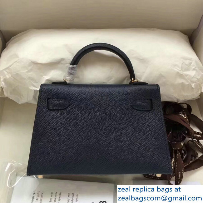 Hermes Kelly 20 Mini II Bag Original Epsom Leather Dark Blue - Click Image to Close